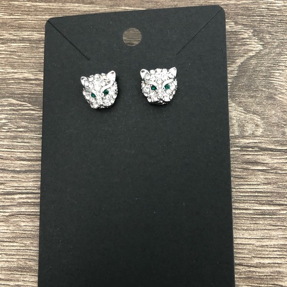 NEW Sterling Silver CZ Cat Earrings - Picture 2 of 3